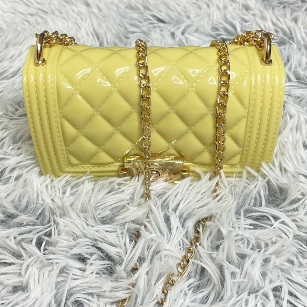 Quilted Light Yellow Mini Purse with Gold Chain